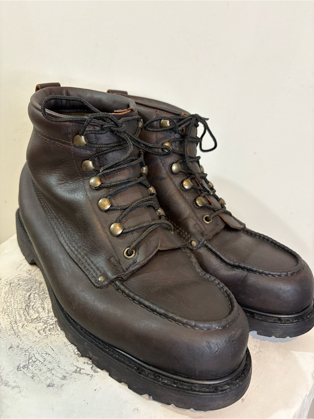 Vintage Hitchcock Soles Work & Safety Cognac / Dark Brown Moc-Seam 6-Inch Boot